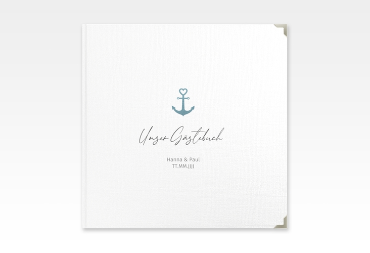 Gästebuch Selection Hochzeit Ankerliebe Leinen-Hardcover weiss im minimalistischen maritimen Design mit Anker