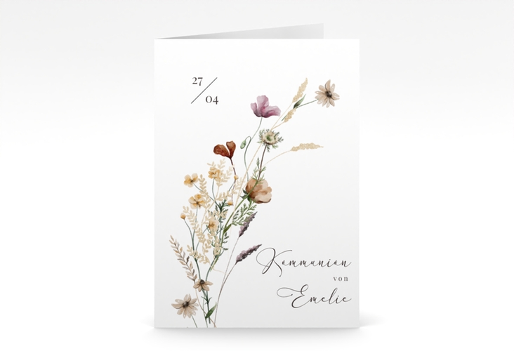 Kommunionseinladung Blumensegen A6 Klappkarte hoch weiss hochglanz