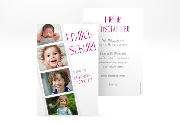 Einschulungskarte Startschuss A6 Karte hoch pink hochglanz