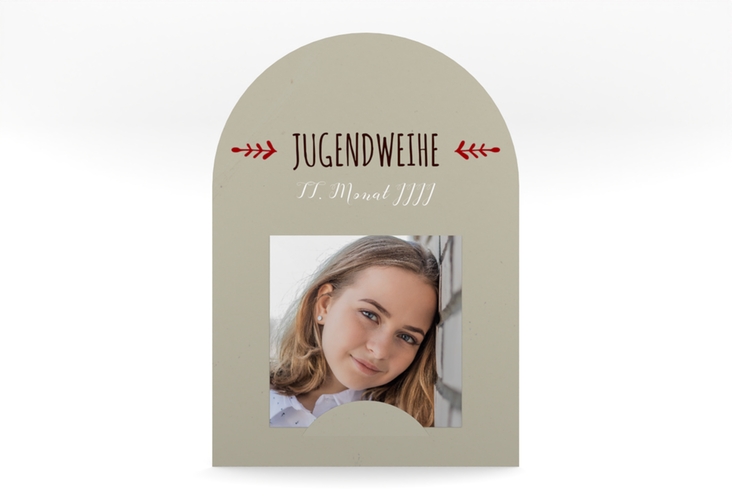 Danksagung Jugendweihe Jugendlich mittlere Bogen-Karte + Foto rot