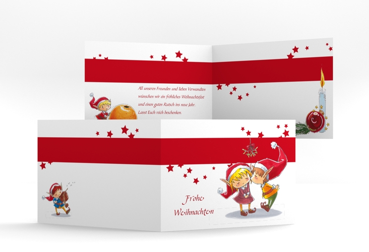 Weihnachtskarte "Elf" DIN A6 Klappkarte quer mit Wichteln
