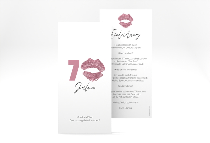 Einladung 70. Geburtstag Kiss lange Karte hoch