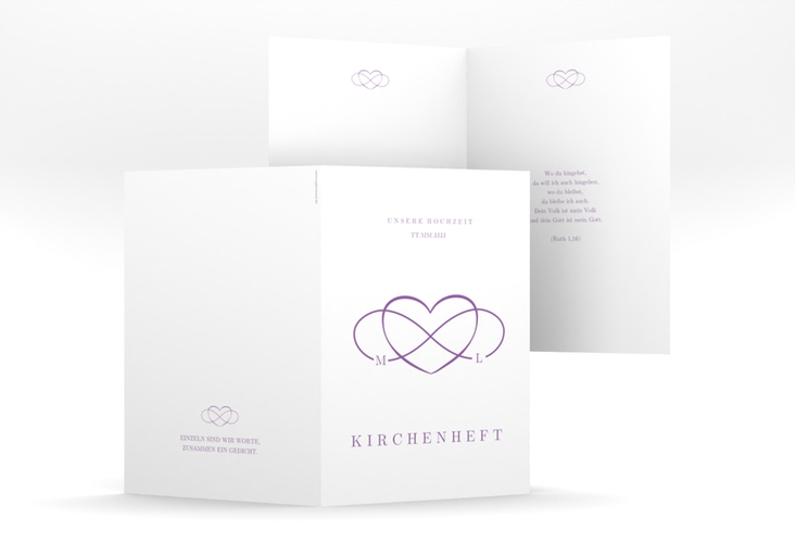 Kirchenheft Hochzeit Infinity A5 Klappkarte hoch lila hochglanz