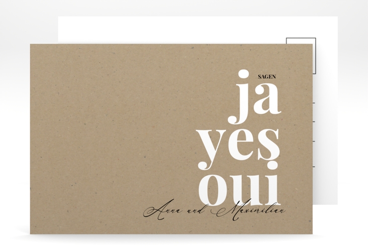 Save the Date-Postkarte Oui A6 Postkarte Kraftpapier hochglanz mit Ja-Wort in verschiedenen Sprachen