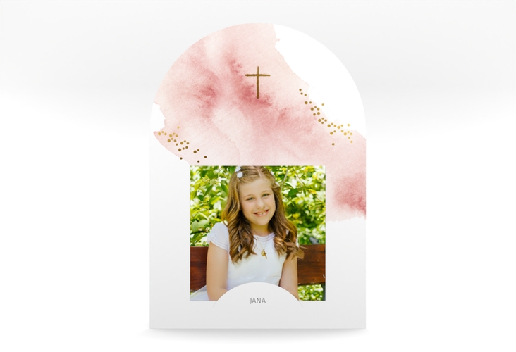 Danksagung Kommunion Sakrament mittlere Bogen-Karte + Foto rosa