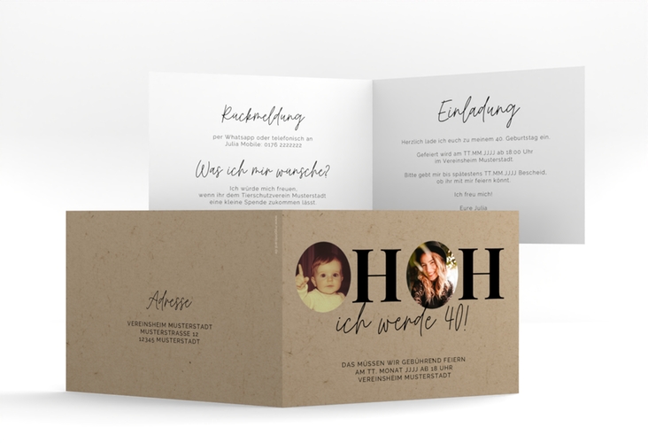 Einladung 40. Geburtstag Hoppla A6 Klappkarte quer