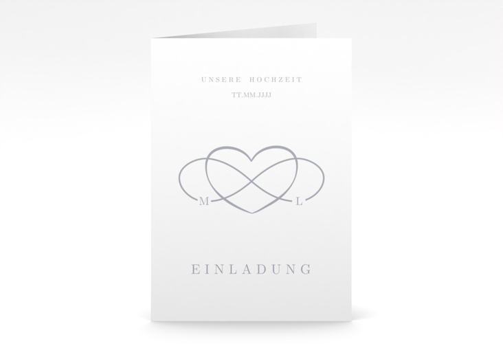 Einladungskarte Hochzeit Infinity A6 Klappkarte hoch grau hochglanz
