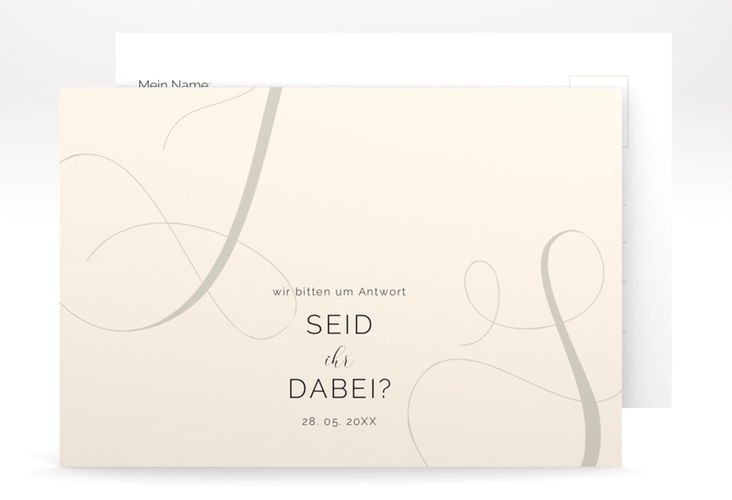 Antwortkarte Hochzeit Eheschließung A6 Postkarte beige hochglanz