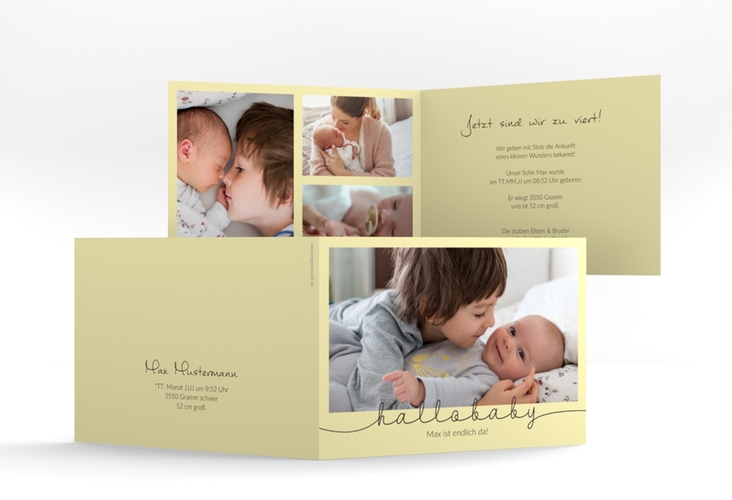 Geburtskarte Newborn A6 Klappkarte quer gelb hochglanz