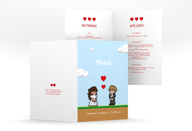 Menükarte Hochzeit Pixel A5 Klappkarte hoch