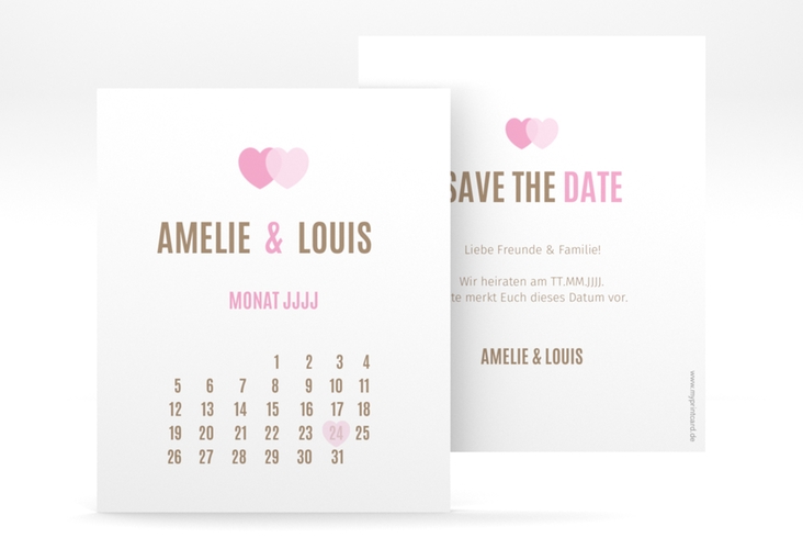 Save the Date-Kalenderblatt Couple Kalenderblatt-Karte rosa