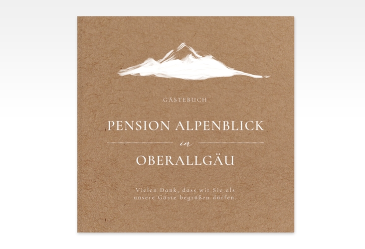 Gästebuch Creation Ferienwohnung Alpenblick 20 x 20 cm, Hardcover Kraftpapier mit Berggipfel-Motiv