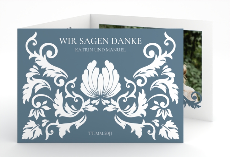 Danksagungskarte Royal A6 Doppel-Klappkarte mit barockem Blumen-Ornament