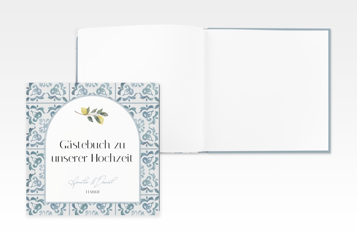 Gästebuch Creation Azulejo 20 x 20 cm, Hardcover mit mediterranem Azulejo-Muster und Zitronen