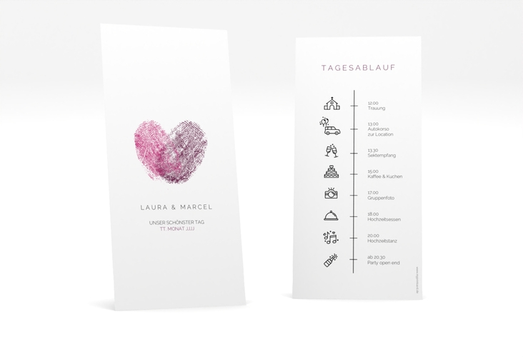 Tagesablauf Hochzeit Fingerprint lange Karte hoch schlicht mit Fingerabdruck-Motiv