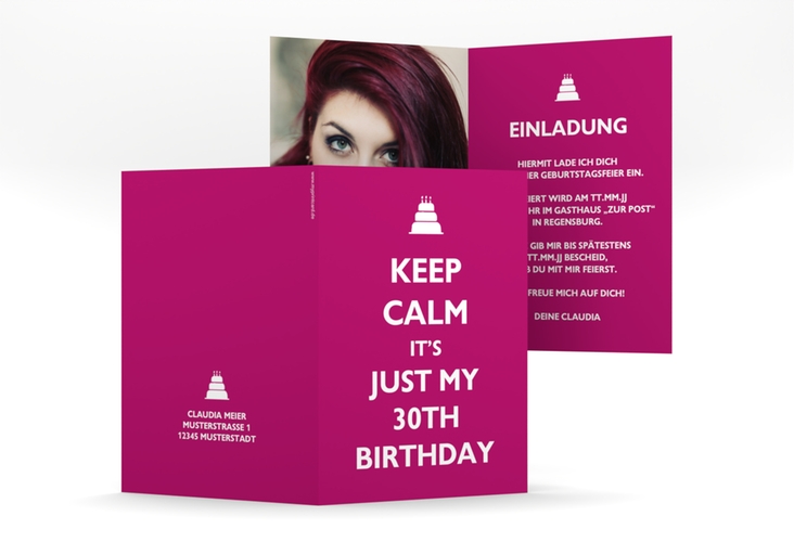 Einladung 30. Geburtstag KeepCalm A6 Klappkarte hoch pink hochglanz