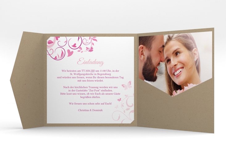 Hochzeitseinladung Lilly Pocketfold pink hochglanz