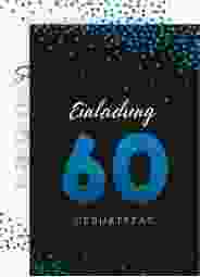 Einladung 60. Geburtstag Glitzer A6 Karte hoch blau