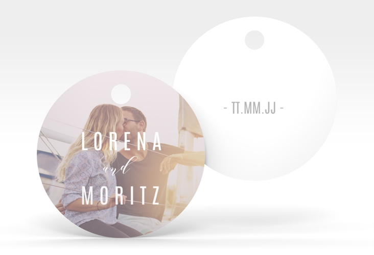 Geschenkanhänger Hochzeit Memory Geschenkanhänger, rund grau hochglanz zum Personalisieren mit Foto