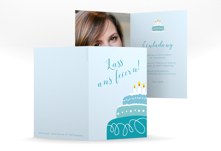 Einladung 30. Geburtstag Cake A6 Klappkarte hoch