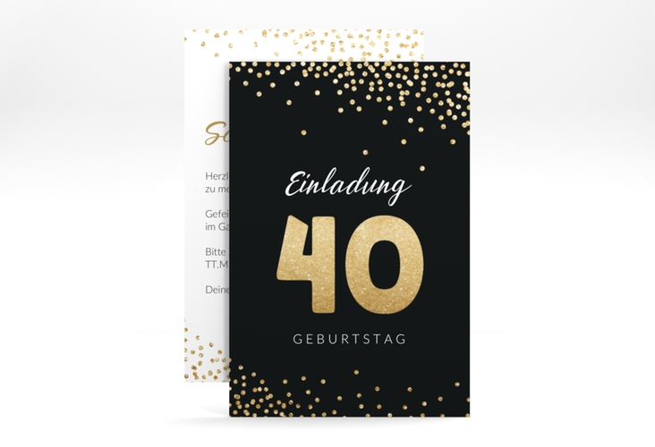 Einladung 40. Geburtstag Glitzer A6 Karte hoch gold hochglanz