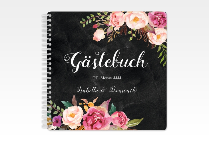 Gästebuch Hochzeit Flowers Ringbindung mit bunten Aquarell-Blumen