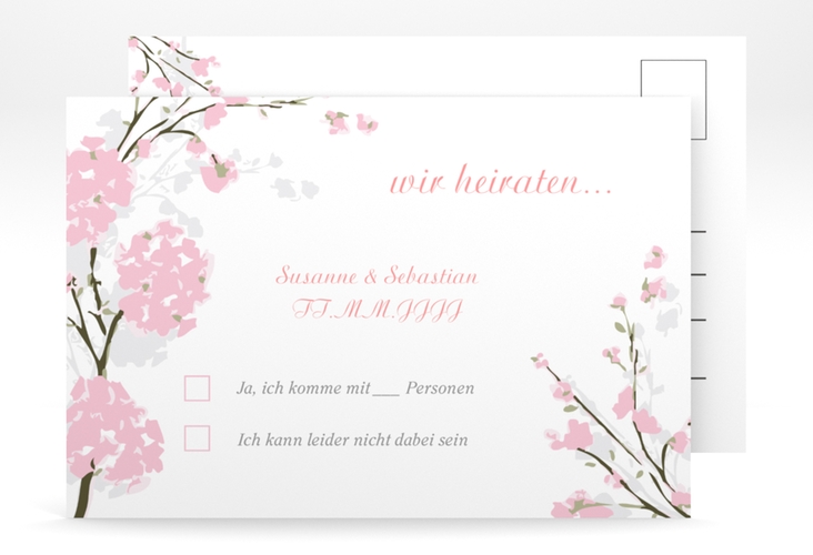 Antwortkarte Hochzeit Salerno A6 Postkarte rosa hochglanz