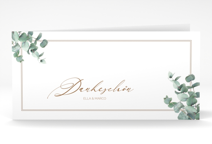 Danksagungskarte Hochzeit Eucalypt lange Klappkarte quer hochglanz mit Eukalyptus und edlem Rahmen
