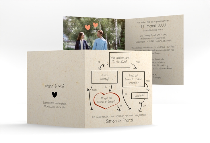 Hochzeitseinladung  Entscheidung quadr. Klappkarte beige