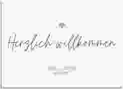 Willkommensschild Leinwand Herzschlag 70 x 50 cm Leinwand weiss schlicht und elegant mit Herzchen