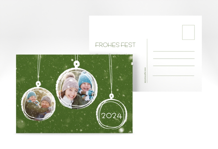 Weihnachtskarte Weihnachtskugel A6 Postkarte gruen hochglanz