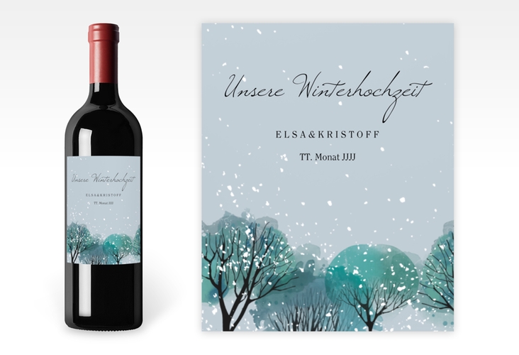 Weinetikett zur Hochzeit Winterhochzeit Etikett Weinflasche 4er Set