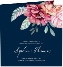 Klick: Details zu Hochzeitseinladung "Blooming" anzeigen Hochzeitseinladung Blooming quadr. Klappkarte blau