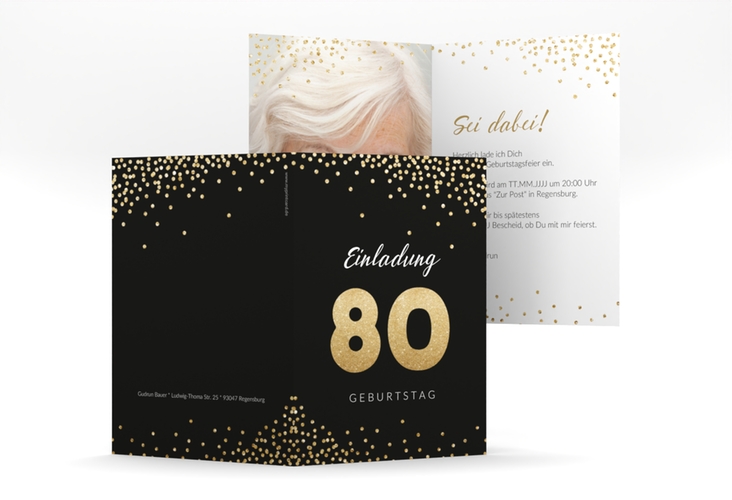 Einladung 80. Geburtstag Glitzer A6 Klappkarte hoch