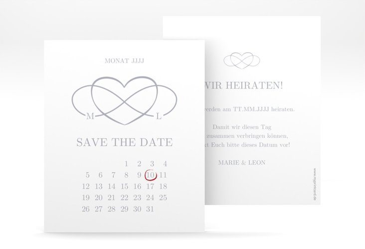 Save the Date-Kalenderblatt Infinity Kalenderblatt-Karte grau