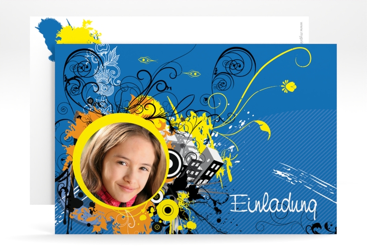 Einladungskarte Kindergeburtstag Daniel/Daniela A6 Karte quer blau