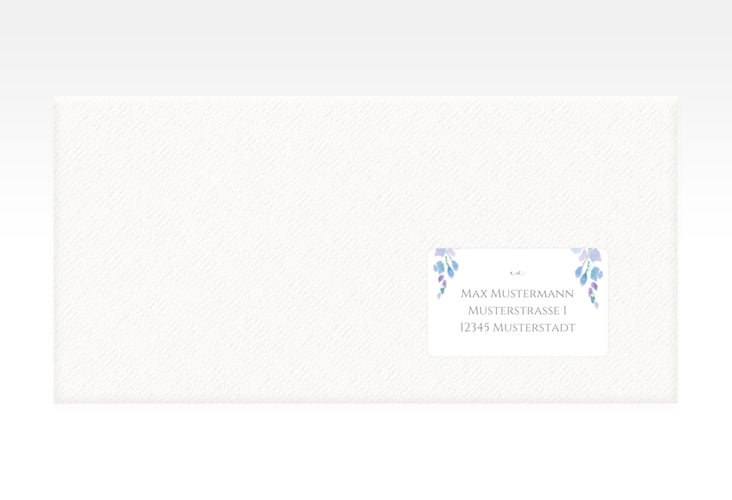 Empfängeretikett Hochzeit Blauregen 63,5 x 38,1 mm blau mit Wisteria-Blüten