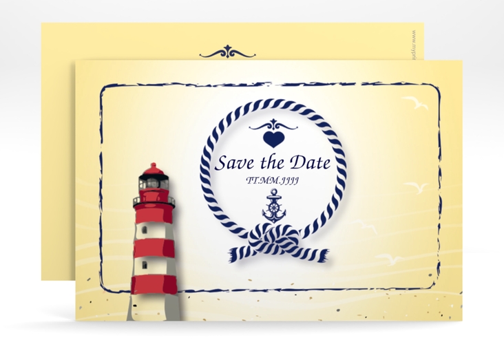 Save the Date-Karte Hochzeit Sylt A6 Karte quer gelb hochglanz mit Leuchtturm