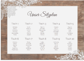 Klick: Details zu Sitzplan Leinwand Hochzeit "Spitze" anzeigen Sitzplan Leinwand Hochzeit "Spitze" 70 x 50 cm Leinwand braun