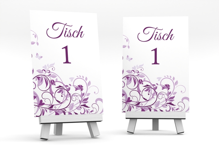 Tischnummer Hochzeit Lilly Tischaufsteller lila