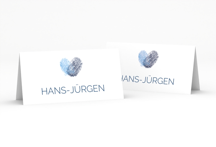 Tischkarte Hochzeit Fingerprint Tischkarten blau schlicht mit Fingerabdruck-Motiv