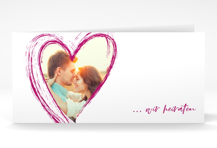 Hochzeitseinladung Liebe lange Klappkarte quer pink hochglanz