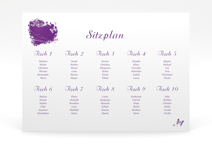 Sitzplan Poster Hochzeit Mailand 70 x 50 cm Poster lila