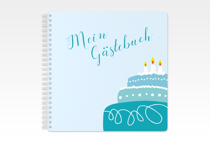 Gästebuch Geburtstag Cake Ringbindung tuerkis mit Geburtstagstorte mit Kerzen