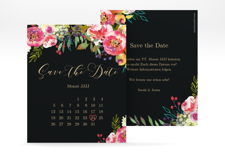 Save the Date-Kalenderblatt Flowerbomb Kalenderblatt-Karte schwarz