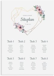 Klick: Details zu Sitzplan Leinwand Hochzeit "Herzgold" anzeigen Sitzplan Leinwand Hochzeit Herzgold 50 x 70 cm Leinwand weiss