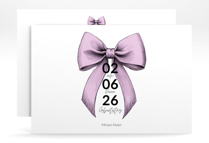 Einladung Geburtstag Geburtstagsschleife A6 Karte quer rosa