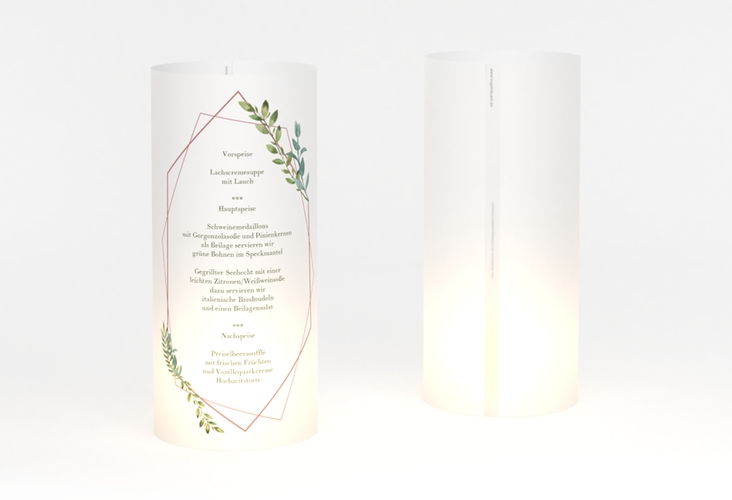 Windlicht Menü Hochzeit Herbarium Windlicht rosa mit geometrischem Rahmen und Blätter-Dekor