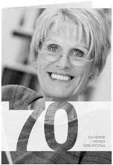 Einladung 70. Geburtstag Banderole A6 Klappkarte hoch weiss