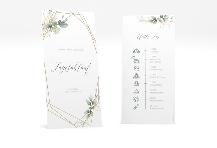 Tagesablauf Hochzeit Greenish lange Karte hoch